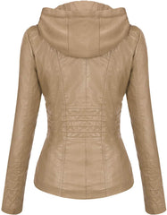 Tanming Women's Removable Hooded Faux Leather Jackets