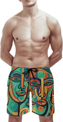 Men's Swim Trunks Painted Pattern Beach Shorts Quick Dry Summer Bathing Suit Swimwear Beachwear with Pockets