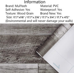 MulYeeh 17.5'' x 118'' Gray Peel and Stick Wallpaper Faux Wood Plank Paper Self-Adhesive Removable Wall Covering Prepasted Decorative Vinyl Film Shiplap