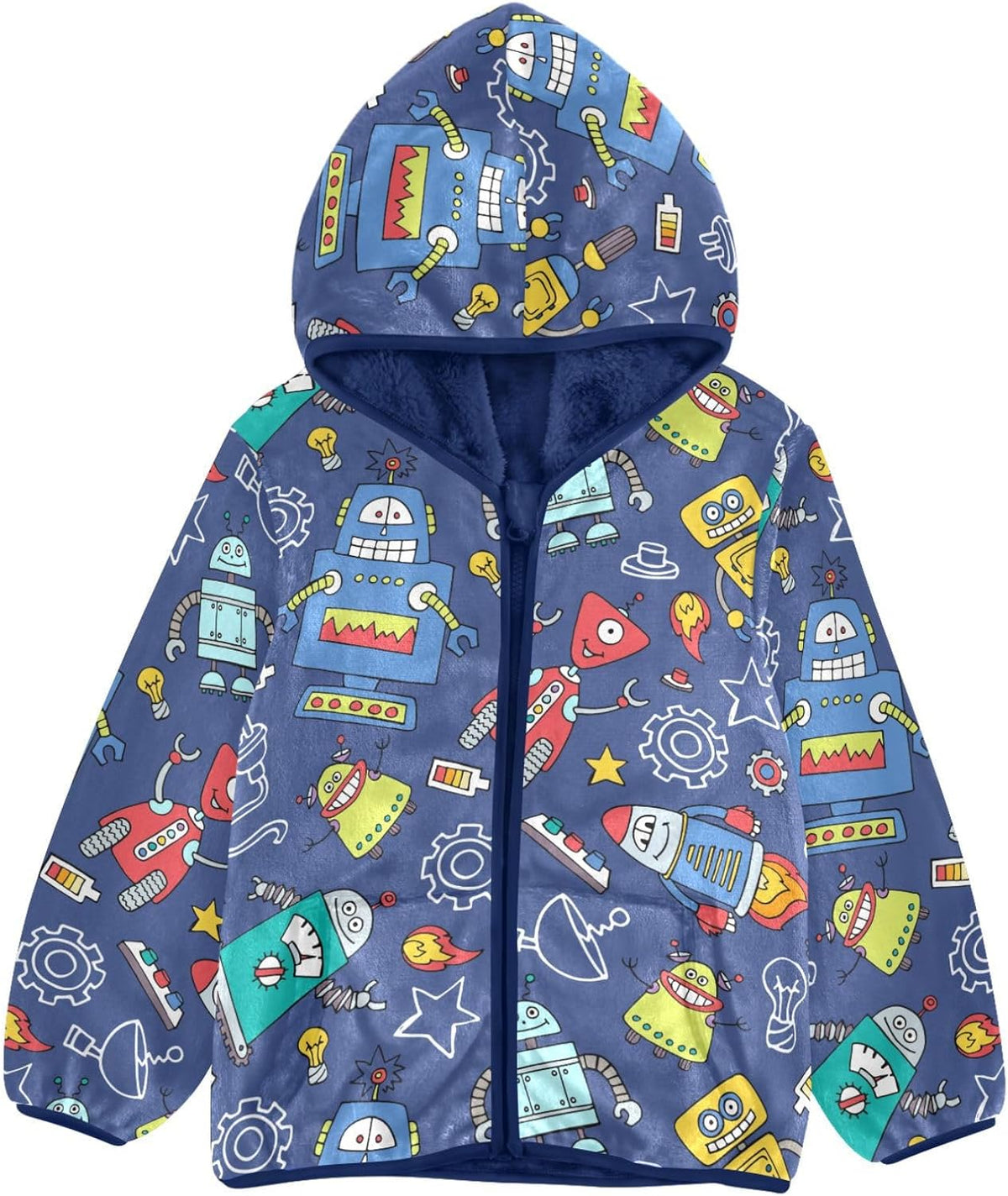 Aslsiy Boys Fleece Jacket Colored Robots Blue Toddler Hooded Coat Outerwear