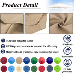 Patio Umbrella Replacement Canopy Parasol Umbrella Replacement Canopy Cover Sun Umbrella Replacement Cloth Garden Parasol Canopy for Standard, Cantilever & Balcony Parasols