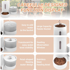 Automatic Water Fountain and Gravity Pet Feeder for Cat,Large Capacity Feeder Set, with Pet Hair Filter and Stainless Steel Bowl, Ideal for Puppies,Cats,Small to Medium Dogs,Rabbits