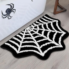 Halloween Spider Web Bath Mat, Gothic Halloween Rug, Spiderweb Area Carpet, Black Washable Spider Net Anti-Slip Bath Mat for Bathroom, Front Door, Bedroom, Kitchen