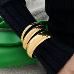 3PCS Gold and Silver Chunky Bangles for Women Non Tarnish Jewelry Gift