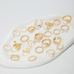 Snake Shaped Pearl Multi Joint Ring Set, Jewelry Gift, Knuckle Hoops, Stackable Bands