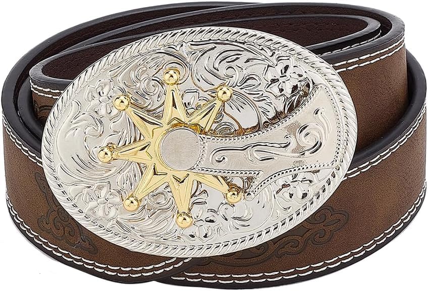 Western Cowboy PU Leather Belt Engraved Buckle Belts Country Rodeo Buckle Belt Vintage Bull Buckle