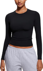 CRZ YOGA Softembrace Long Sleeve Shirts for Women Soft Crew Neck Fall Basic Tight Tops Fitted Casual Going Out T-Shirts
