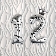 40 Inch Silver Foil Balloon Number 12,Crown 12th Birthday Party Decorative Balloons,Number Large Numbers Balloon 12,Girls Boys 12th Birthday Decoration Anniversary Wedding 12th Birthday Party Supplies