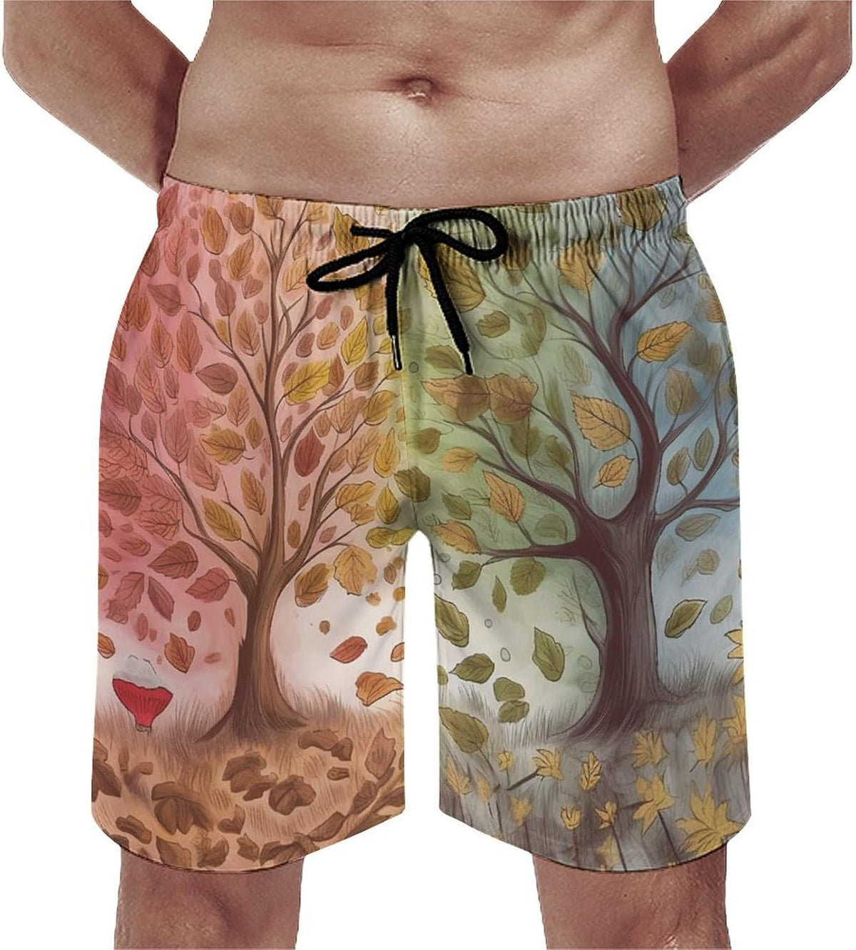 Men's Swim Trunks Autumn Naturally Beach Shorts Quick Dry Summer Bathing Suit Swimwear Beachwear with Pockets
