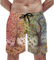 Men's Swim Trunks Autumn Naturally Beach Shorts Quick Dry Summer Bathing Suit Swimwear Beachwear with Pockets