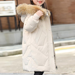 Girls Boys Winter Outerwear Hooded Down Coat Packable Lightweight Warm Puffer Down Jacket with (Beige, 10-11 Years)