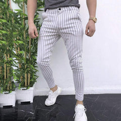 Maryia Men's Slim Fit Striped Pants Summer Fashion Stretch Skinny Sweatpants Business Casual Straight-Leg Trousers