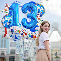 Happy 13th Birthday Balloon Colorful Banner Balloons Set 13th Year Old Birthday Blue Theme 13 Balloon Number 13 Foil Mylar Balloons Kids 13 Party Balloons Confetti Latex Mylar Balloons Party Supplies