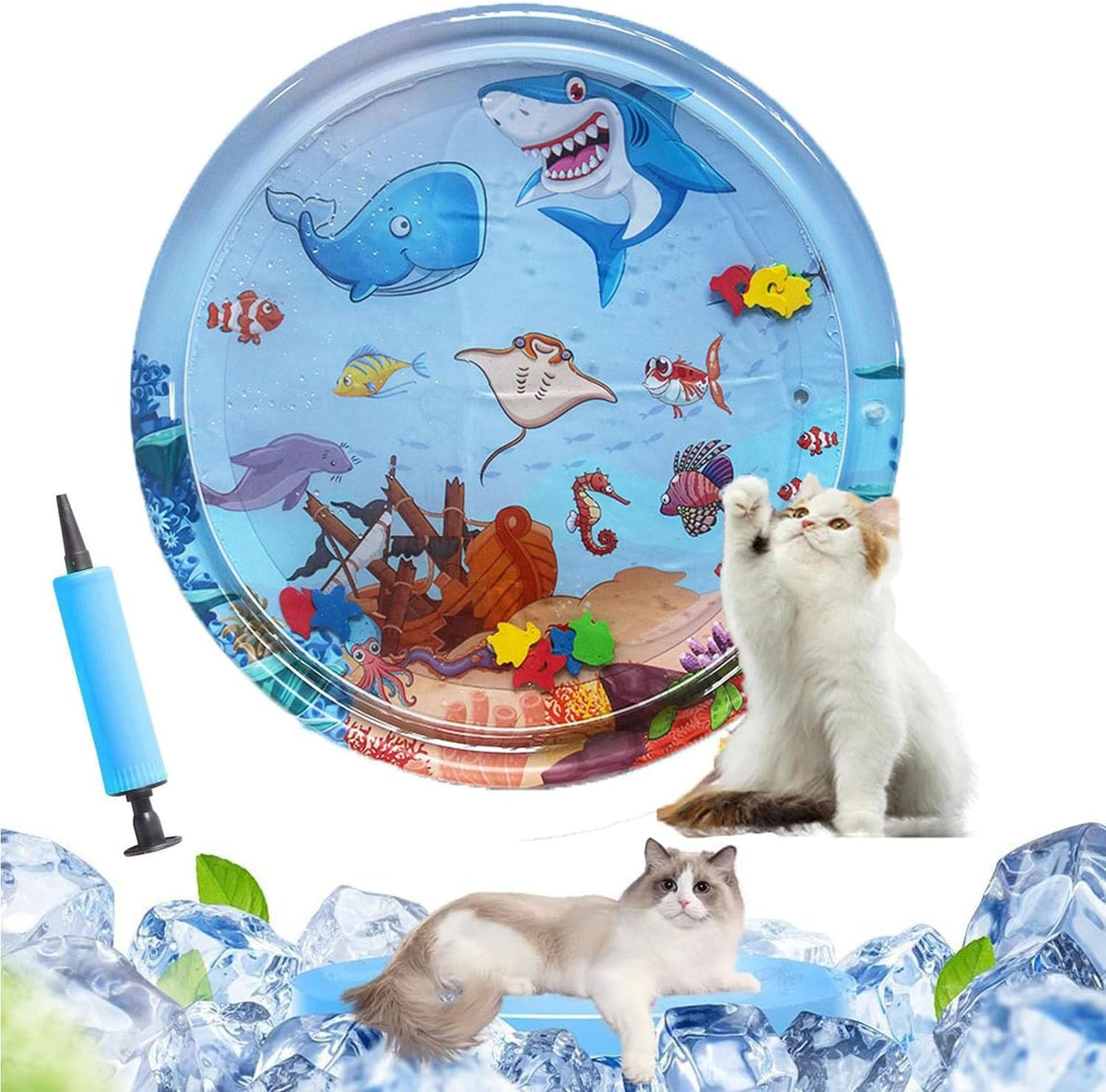 Thickened Water Mat for Cats,Big Pet Water Bed Washable Inflatable,Summer Pets Cooling Water Sensory Play Pad,Pet Playmat Cooling Mat with Inflator for Cats Dogs