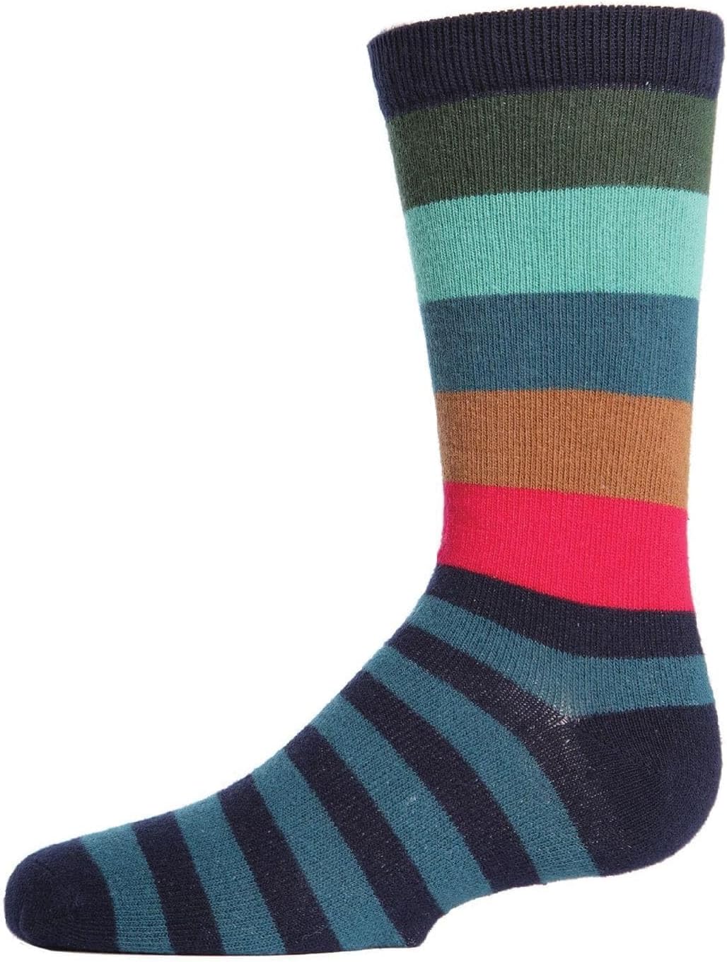 MeMoi Boys Bold Stripes Cotton-Rich Fine-Gauge Crew Sock