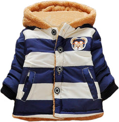 DDSOL Baby Boys Infant Jackets Coats Hoody for Kids Cute Winter Bear Ears Stripe Fleece Outerwear 6 12 Months 1 2 3 Year