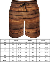 Men's Swim Trunks Brown Wooden Beach Shorts Quick Dry Summer Bathing Suit Swimwear Beachwear with Pockets