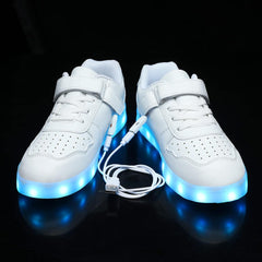Wooowyet Kids LED Sneakers for Boys Hook&Loop Low Light Up Shoes LED Girls USB Recharging
