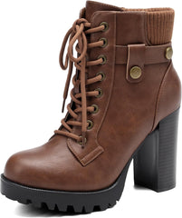 DREAM PAIRS Women's Lace up Combat Ankle Boots High Chunky Heel Fashion Heeled Booties Shoes
