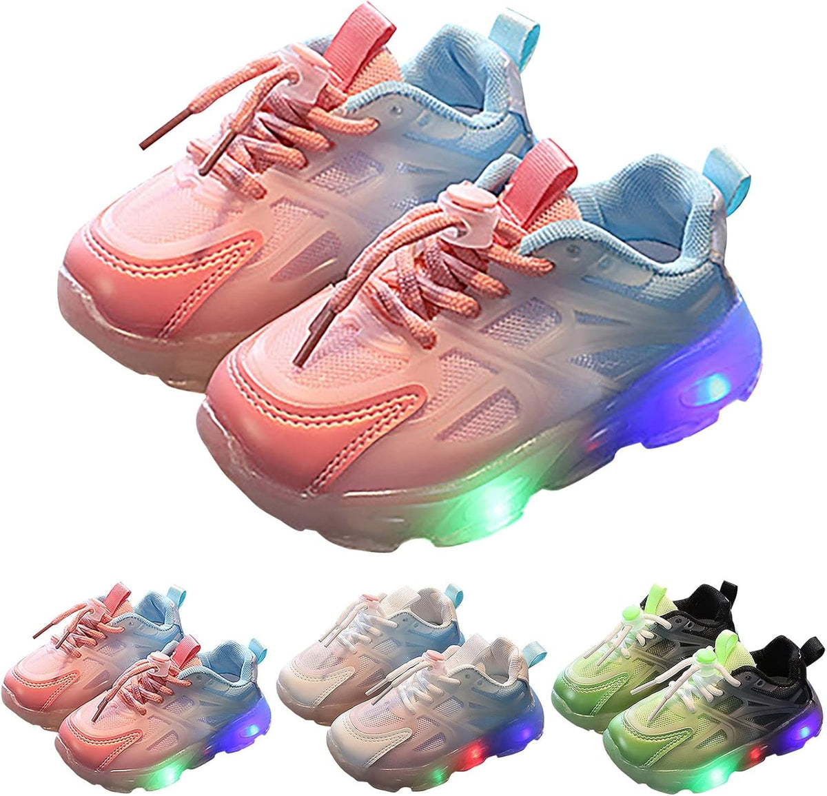 Kids Toddler LED Shoes Boys Girls Athletic Wear 𝐑esistant Running Shoes Lace up Air Cushion Wedge Sneakers (Pink, 7.5 Toddler)