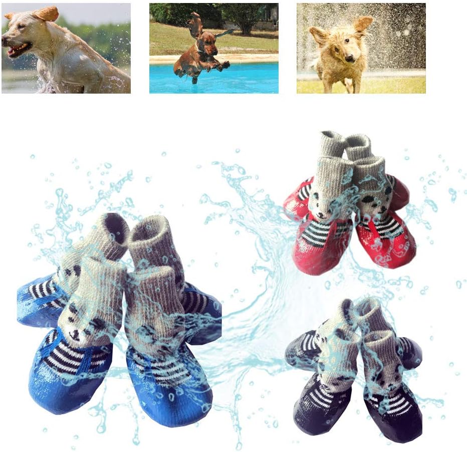 Pet Socks, Slip Dog Boots Soft Rain Snow Proof Rubber 4PCS for Walking (Black_L)