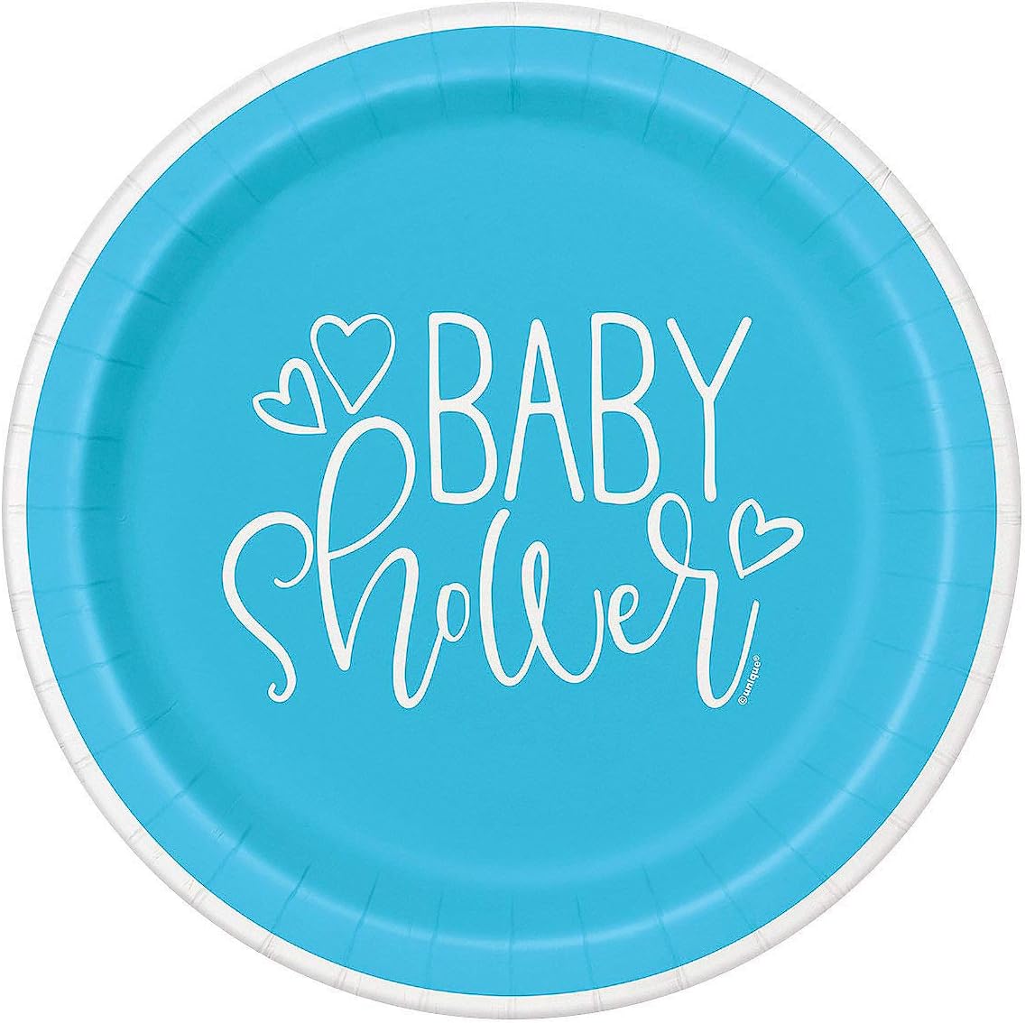 Fun Express Blue Hearts Baby Shower Party Paper Dinner Plates - Cute Heart Disposable Round Dinner Dessert Plates - Tableware Decor for Birthday Wedding Baby Bridal Shower Party Supplies - 8 Pieces