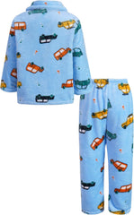 Girls Boys Winter Fleece Pajamas Set Kids Cartoon Pattern Cardigan with Thicken Pants Sleepwear 2PCS