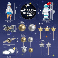 22 Pcs Space Cake Topper,Outer Space Cupcake Toppers Astronaut Figurine Birthday Themed Party Decorations Supplies Planet Rocket Pearl Balls and Star DIY Cake Toppers for Party