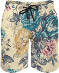 Men's Swim Trunks Bright Blue Flowers Beach Shorts Quick Dry Summer Bathing Suit Swimwear Beachwear with Pockets