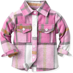 Kid Toddler Boys Girls Long Sleeve Plaid Shirt Button-Down Flannel T-Shirt Kids Tops Regular Fit Casual Fall Coat (A, 2-3 Years)