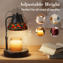 Candle Warmer Lamp, Electric Candle Warmer with Timer, Dimmable Adjustable Height Candle Light for Scented Candles, Candle Warming Lamp with 2 Bulbs Stained Glass Gifts for Mom