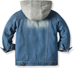 LittleSpring Little Boys Denim Hooded Jacket Long Sleeve Button Down Jeans Coat One Piece