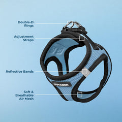 Best Pet Supplies - All Weather Mesh, Reflective, No Pull Harness for Small, Medium Dogs, Cats - Secure with Hook & Loop Fastener, Buckle, Double D-Rings - Baby Blue/Black Trim, M