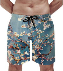 Men's Swim Trunks Almond Blossom Beach Shorts Quick Dry Summer Bathing Suit Swimwear Beachwear with Pockets