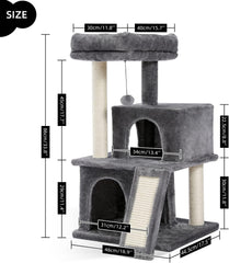 33.8 Inch Large Cat Tree Condo with Sisal Scratching Posts Perches Houses, Double Room Cat Tower Furniture Kitty Activity Center Kitten Play House (Grey2)
