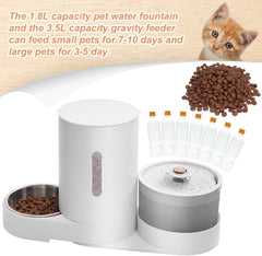 Automatic Water Fountain and Gravity Pet Feeder for Cat,Large Capacity Feeder Set, with Pet Hair Filter and Stainless Steel Bowl, Ideal for Puppies,Cats,Small to Medium Dogs,Rabbits