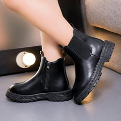 Short Boots Ankle Boots for Girls Bow Side Zipper Low Heel Outdoor Warm Shoes Waterproof Combat Shoes with Zipper