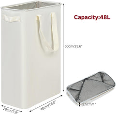 48L Laundry Basket, Narrow Laundry Hamper with Handles, Collapsible Dirty Clothes Hamper, Tall Laundry Bin for Laundry Room, Dorm and Bedroom，Slim Collapsible Hamper With Handles for Small Spaces