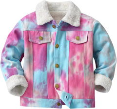 Toddler Boys Girls Windproof Tie Dye Prints Denim Fleece Coat Jacket Kids Warm Outerwear Jacket Heavy Jacket Kids