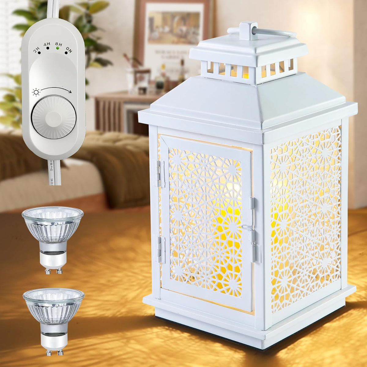 Candle Warmer Lantern Lamp, Dimmable and Adjustable Boho Candle Wax Warmer with Timer and Auto Shut Off, 2 Bulb Heater, House Warming Birthday Gift for Women Moms, Home Fragrance, New Home Decor White