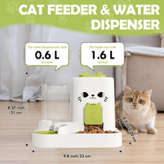 Automatic Pet Food Water Dispenser, 1.6L Auto Gravity Pet Feeder and 0.6L Water Dispenser Set, Cage Cat Dog Food and Water Dispenser for Kitten Puppy Bunny Guinea Pig (Green)