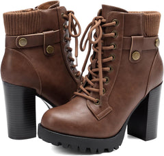 DREAM PAIRS Women's Lace up Combat Ankle Boots High Chunky Heel Fashion Heeled Booties Shoes