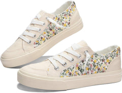 Obtaom Women's Play Fashion Sneaker White Color Washed and Leopard Canvas Slip on Shoes