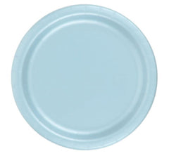 24 Plates 7" Paper Dessert Plates Wax Coated - Light Blue