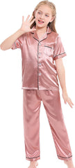 Kids Satin Short-Top and Long-Pants 2-Pieces Pajamas Sleepwears Set
