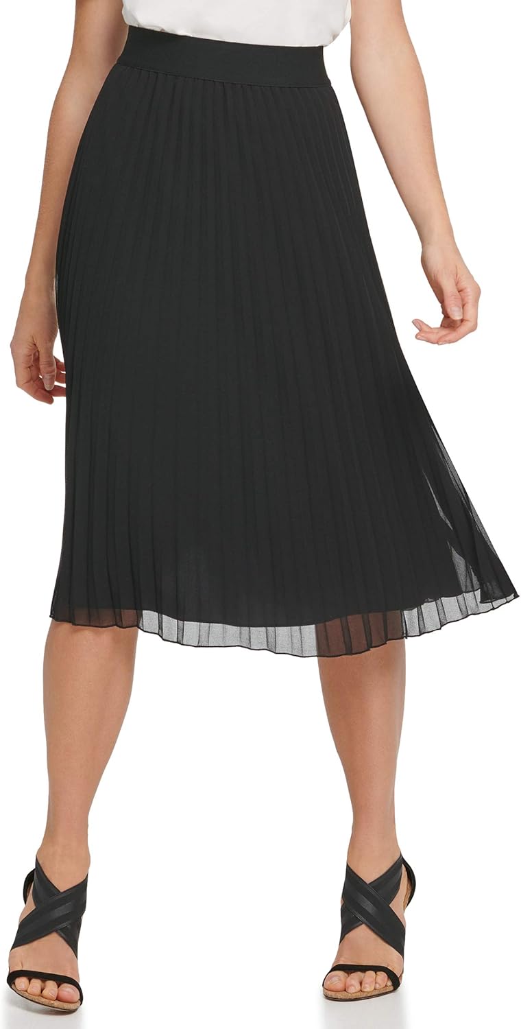 DKNY Women's Pull on Pleated Everyday Midi Skirt