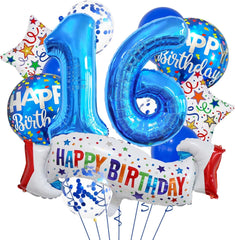 Happy 16th Birthday Balloon Colorful Banner Balloons Set 16th Year Old Birthday Blue Theme 16 Balloon Number 16 Foil Mylar Balloons Kids 16 Party Balloons Confetti Latex Mylar Balloons Party Supplies