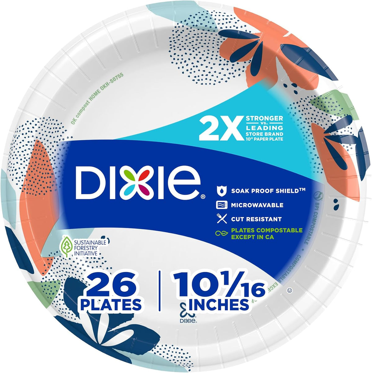 Dixie Large Paper Plates, 10 Inch, 26 Count, 2X Stronger, Microwave-Safe, Soak-Proof, Cut Resistant, Disposable Plates For Everyday Breakfast, Lunch, & Dinner Meals