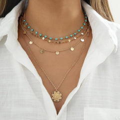 Boho Western Layered Necklace for Women Turquoise Jewelry Country Concert Outfit Style