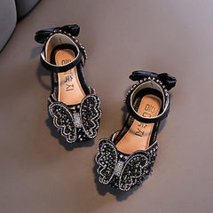 Summer Girls Dance Shoes Princess Dress Performance Shoes Ribbon Pearl Rhinestone Bow Flat Girls Booties Size 4